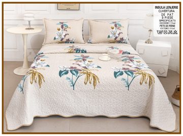 Cuvertura de pat matlasata cu 2 fete diferite, pat dublu, 3 piese, CM023