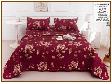 Cuvertura de pat matlasata cu 2 fete diferite, pat dublu, 3 piese, CM036