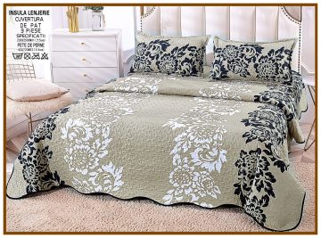 Cuvertura de pat matlasata cu 2 fete diferite, pat dublu, 3 piese, CM001