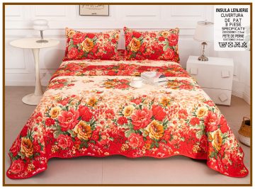 Cuvertura de pat matlasata cu 2 fete diferite, pat dublu, 3 piese, CM028