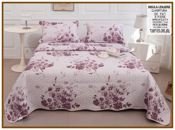 Cuvertura de pat matlasata cu 2 fete diferite, pat dublu, 3 piese, CM032