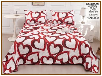 Cuvertura de pat matlasata cu 2 fete diferite, pat dublu, 3 piese, CM034