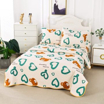 Cuvertura de pat matlasata cu 2 fete diferite, pat dublu, 3 piese, CM033