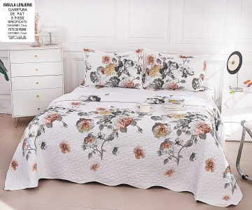 Cuvertura de pat matlasata cu 2 fete diferite, pat dublu, 3 piese, CM035