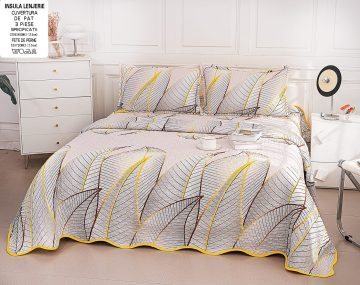 Cuvertura de pat matlasata cu 2 fete diferite, pat dublu, 3 piese, CM005
