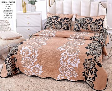 Cuvertura de pat matlasata cu 2 fete diferite, pat dublu, 3 piese, CM012