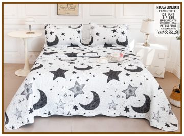 Cuvertura de pat matlasata cu 2 fete diferite, pat dublu, 3 piese, CM046