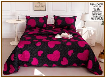 Cuvertura de pat matlasata cu 2 fete diferite, pat dublu, 3 piese, CM056