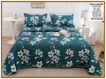 Cuvertura de pat matlasata cu 2 fete diferite, pat dublu, 3 piese, CM050