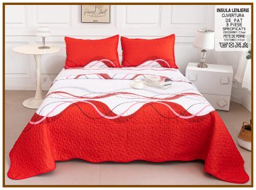 Cuvertura de pat matlasata cu 2 fete diferite, pat dublu, 3 piese, CM052