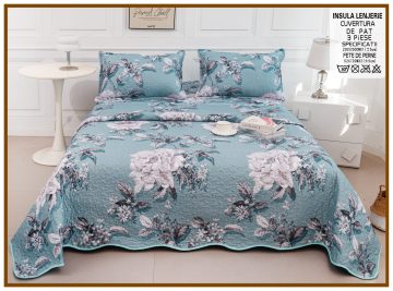 Cuvertura de pat matlasata cu 2 fete diferite, pat dublu, 3 piese, CM054
