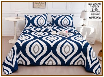 Cuvertura de pat matlasata cu 2 fete diferite, pat dublu, 3 piese, CM055